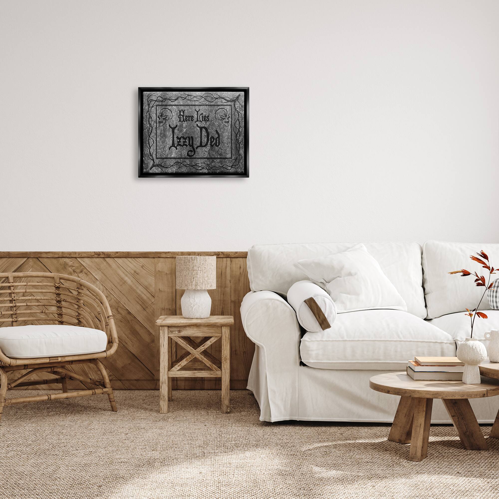 Stupell Industries Here Lies Izzy Ded Gravestone Framed Floater Canvas Wall Art